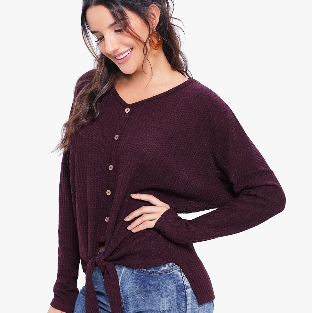 L Burgundy Tie Top